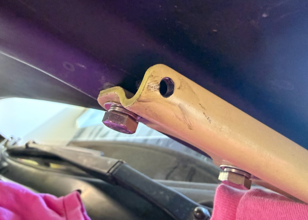 Hinge that has been drilled out and tapped to M6x1