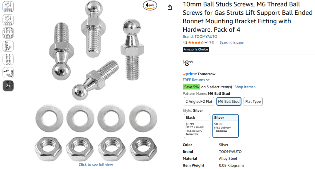 Ball Studs used to clip the struts on. 